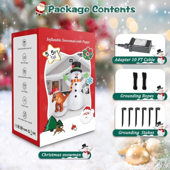 ⚡5.5 FT Christmas Inflatables Shocked Snowman with Puppy Dog Outdoor Decorations - Picture 6 of 6